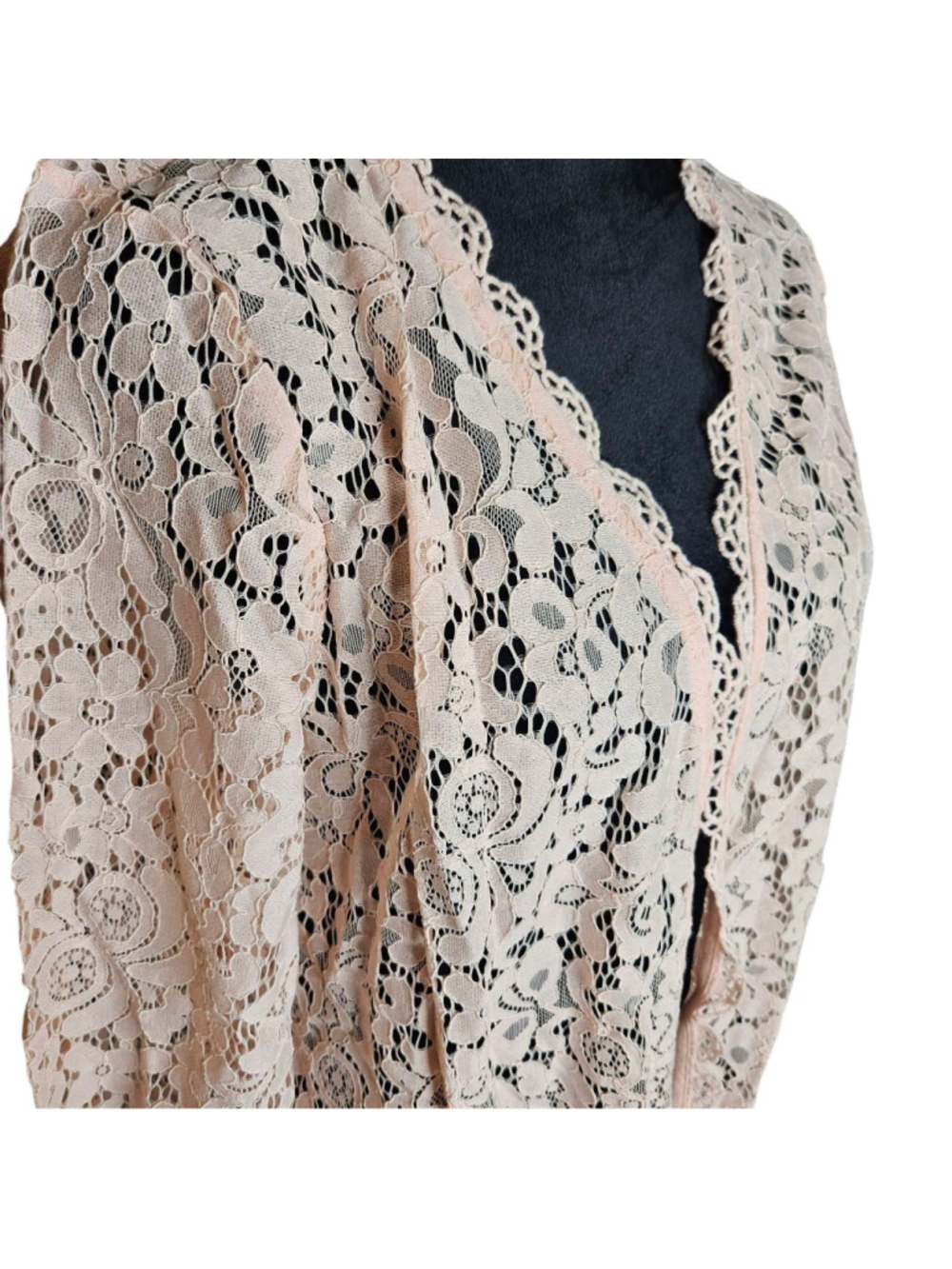 Isaac Mizrahi Live! XS Light Pink Lace 3/4 Sleeve Floral Lace Cardigan - Picture 4 of 9